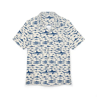Shark-patterned short-sleeved Hawaiian shirt from Ocean-Inspired Sharks collection