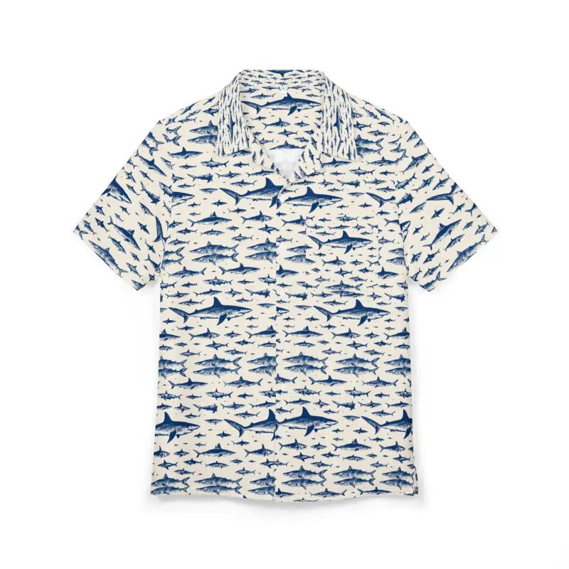 Ocean-inspired sharks printed Hawaiian short-sleeved button-down shirt image