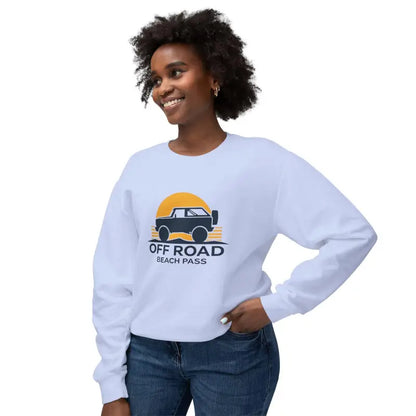 White Off Road Beach Pass Sweatshirt featuring off-road vehicle graphic design