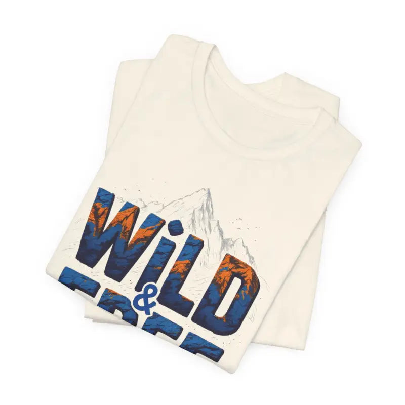Cream-colored short-sleeve T-shirt with WILD AND FREE graphic for Off White collection