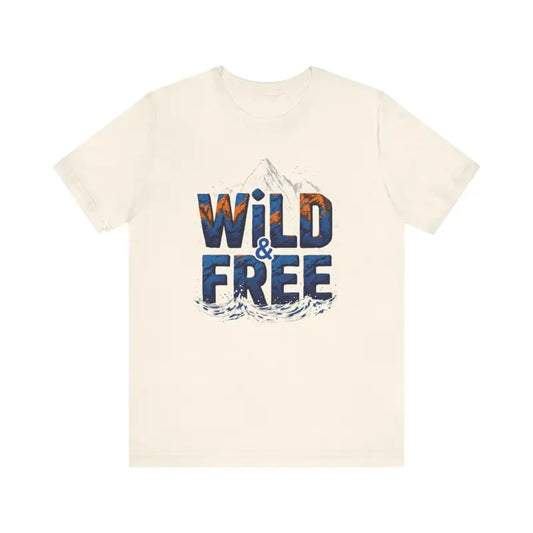 Cream-colored short-sleeve T-shirt with WILD AND FREE graphic for Off White collection