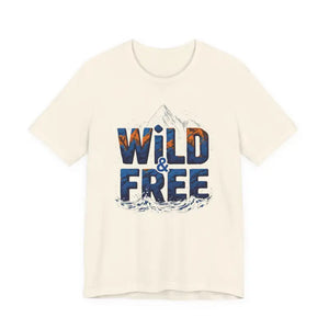Off white short sleeve T shirt featuring WILD AND FREE graphic design