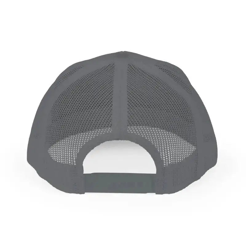 Charcoal gray mesh baseball cap with rock climbing design