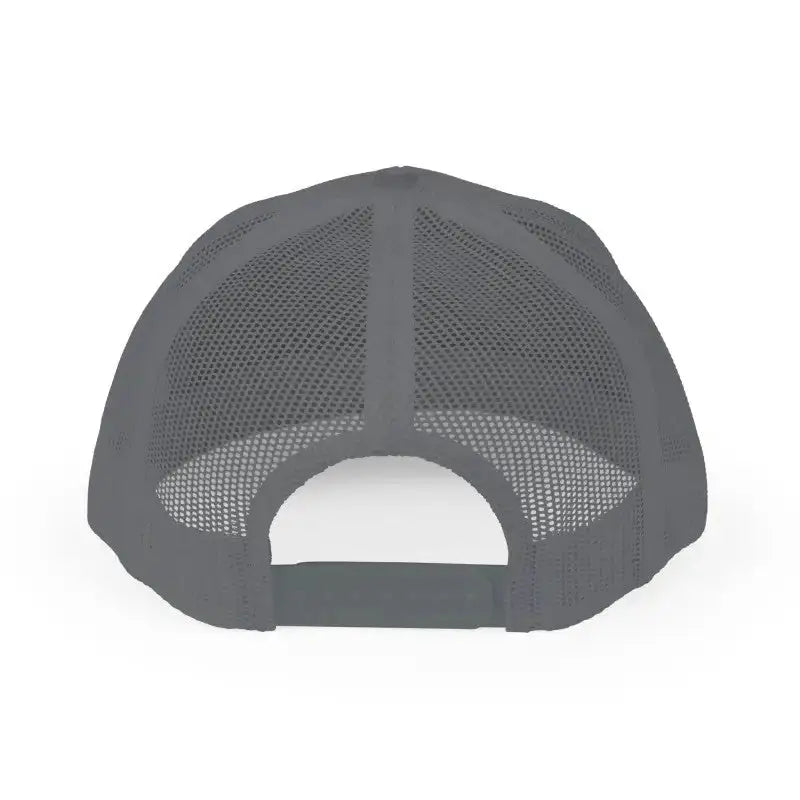 Charcoal gray mesh baseball cap with adjustable strap and curved brim