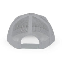 Gray mesh baseball cap with olive green black rock climbing design