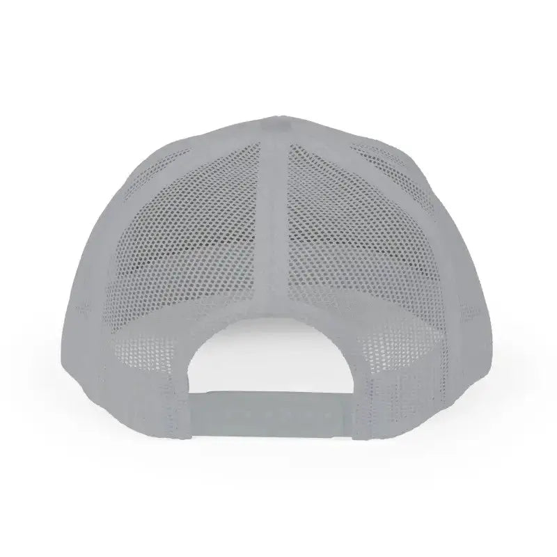 Gray mesh baseball cap with olive green black rock climbing design