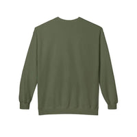 Olive green cotton crewneck sweatshirt with mountain design and ribbed cuffs