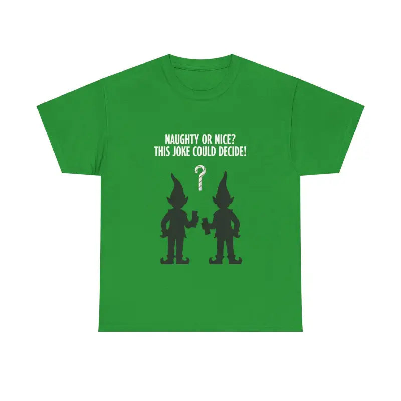 Olive Green T Shirt featuring a whimsical elf graphic design for festive wear
