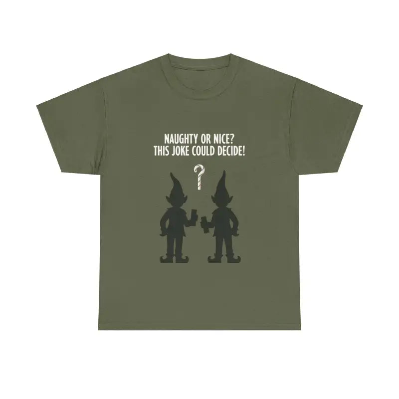 Olive Green T-Shirt with Elf Graphic displayed in a stylish presentation