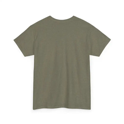 Olive Green T Shirt with Elf Graphic displayed on a white background