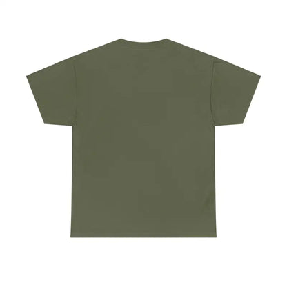 Olive Green T Shirt with Elf Graphic displayed on a neutral background