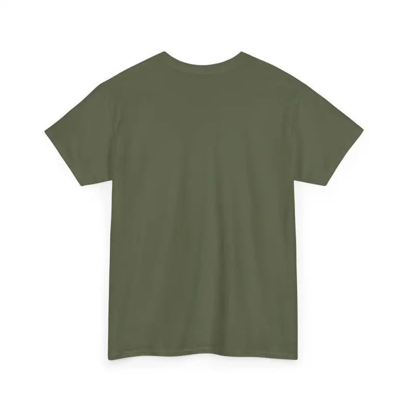 Olive Green T Shirt with Elf Graphic displayed against a neutral background