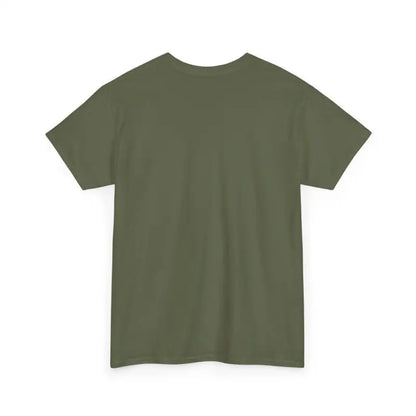 Olive Green T Shirt with Elf Graphic displayed against a neutral background