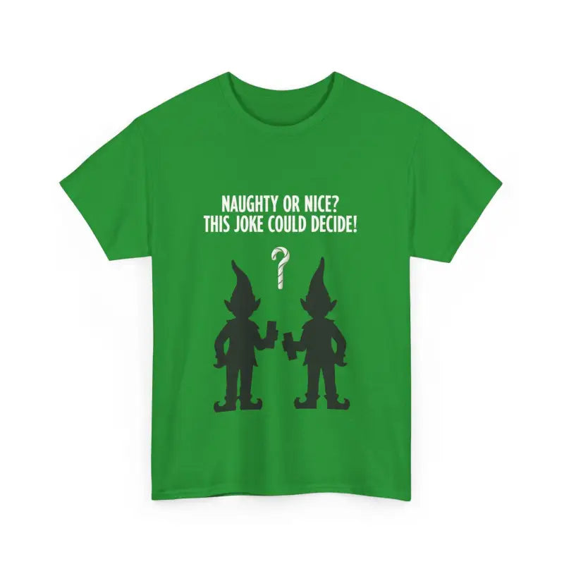 Olive Green T Shirt featuring playful elf silhouettes for a whimsical touch