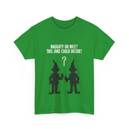 Olive Green T Shirt featuring playful elf silhouettes for a whimsical touch