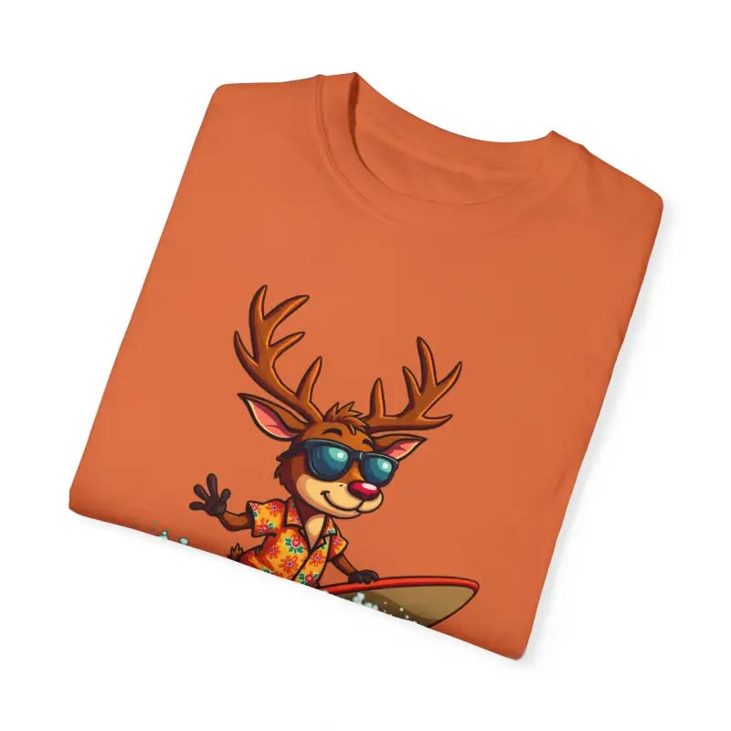 Orange Surfing Reindeer T Shirt for Festive Fun Vibes - Ocean State Styles