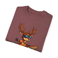 Orange Surfing Reindeer T Shirt for Festive Fun Vibes - Ocean State Styles