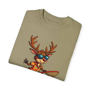 Orange Surfing Reindeer T Shirt for Festive Fun Vibes - Ocean State Styles
