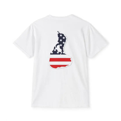 White T-shirt featuring American flag map, part of Patriotic Unisex T-Shirt Collection