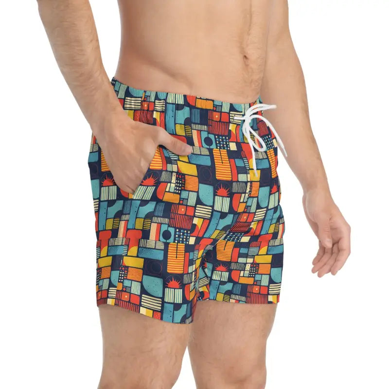 Patterned Men's Swim Trunks Colorful Geometric Design for Summer Fun - Ocean State Styles