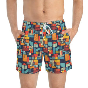 Patterned Men's Swim Trunks Colorful Geometric Design for Summer Fun - Ocean State Styles