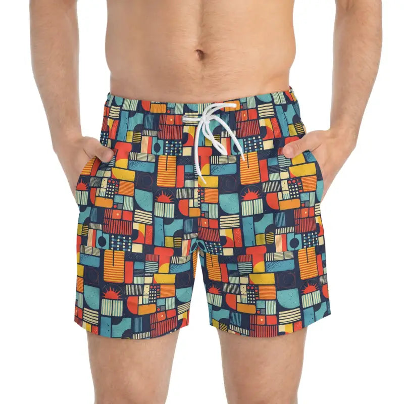 Patterned Men's Swim Trunks Colorful Geometric Design for Summer Fun - Ocean State Styles