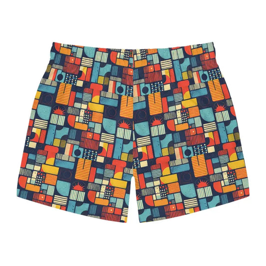 Patterned Men's Swim Trunks Colorful Geometric Design for Summer Fun - Ocean State Styles