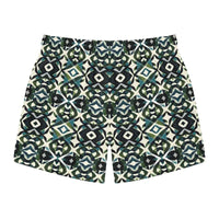 Patterned Men's Swim Trunks and Women's Shorts in Stylish Greens and Blacks Geometric Design - Ocean State Styles