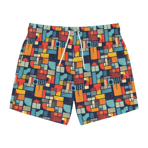 Patterned Men's Swim Trunks Colorful Geometric Design for Summer Fun - Ocean State Styles