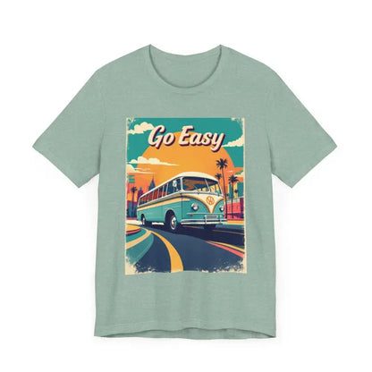Light green Peach Retro Bus Unisex Jersey Tee featuring a bus graphic design