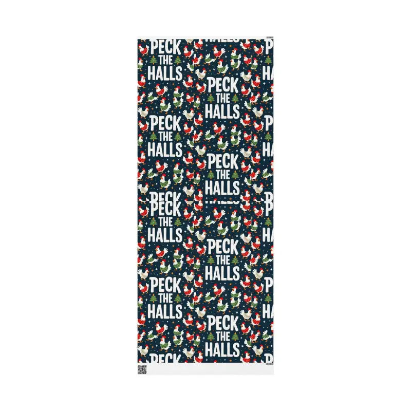 Peck the Halls Christmas Wrapping Paper featuring a whimsical chicken pattern design