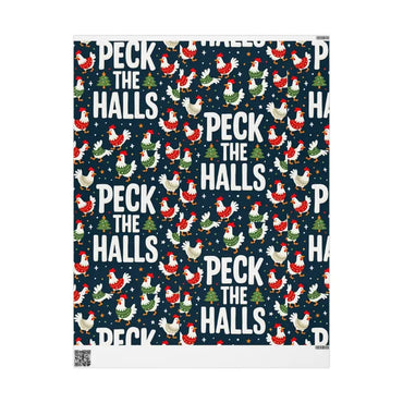 Festive Peck the Halls Christmas Wrapping Paper featuring a chicken pattern design