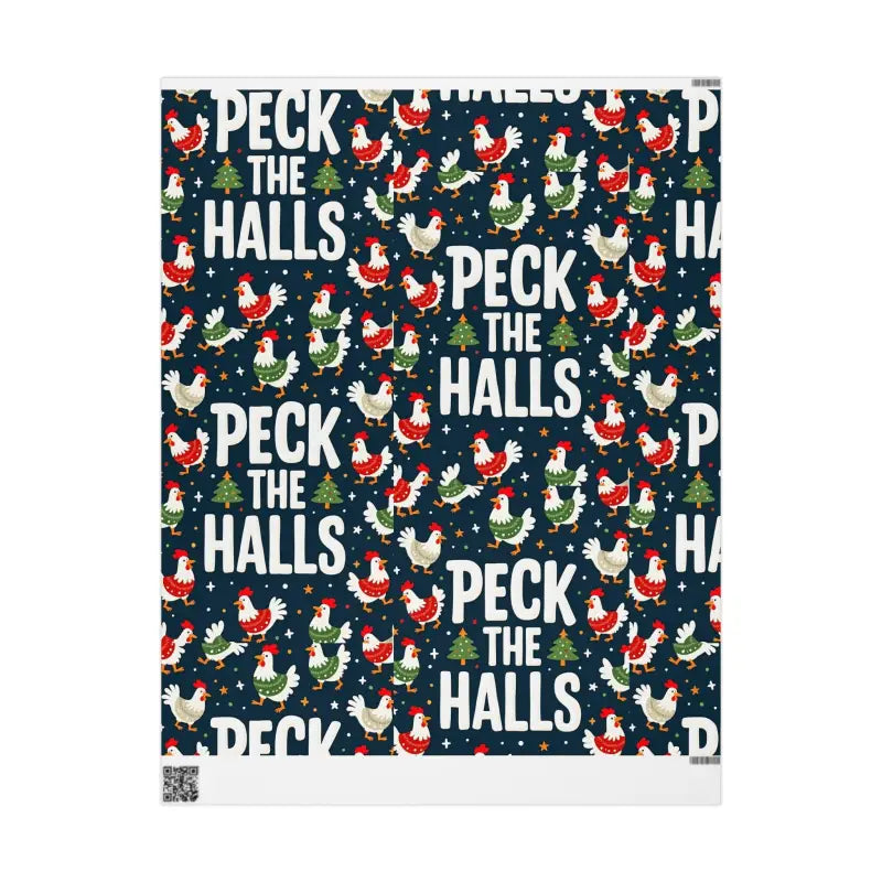 Festive Peck the Halls Christmas Wrapping Paper featuring a chicken pattern design