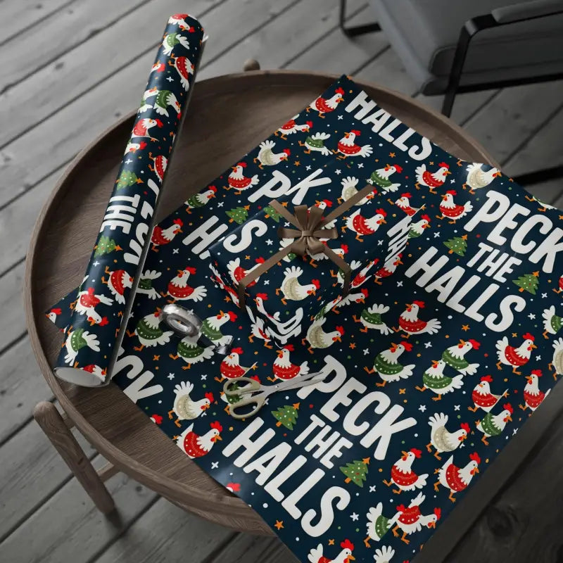 Peck The Halls Christmas Wrapping Paper With Chicken Pattern - Ocean State Styles