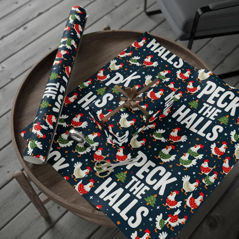Peck The Halls Christmas Wrapping Paper With Chicken Pattern - Ocean State Styles