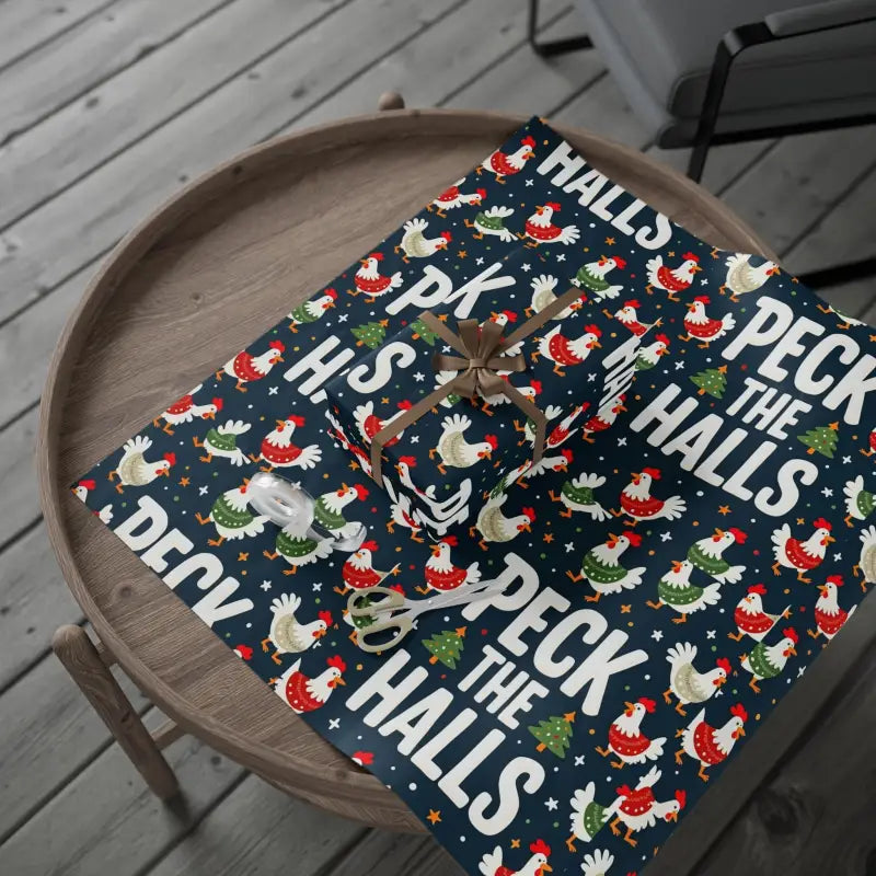 Peck The Halls Christmas Wrapping Paper With Chicken Pattern - Ocean State Styles