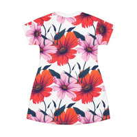 Pink And Orange Floral Print T Shirt Dress For Summer Comfort - Ocean State Styles