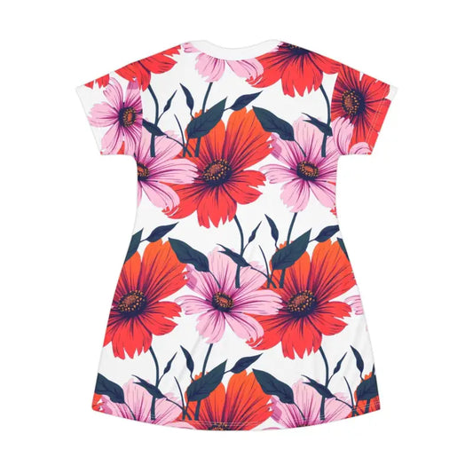 Pink And Orange Floral Print T Shirt Dress For Summer Comfort - Ocean State Styles