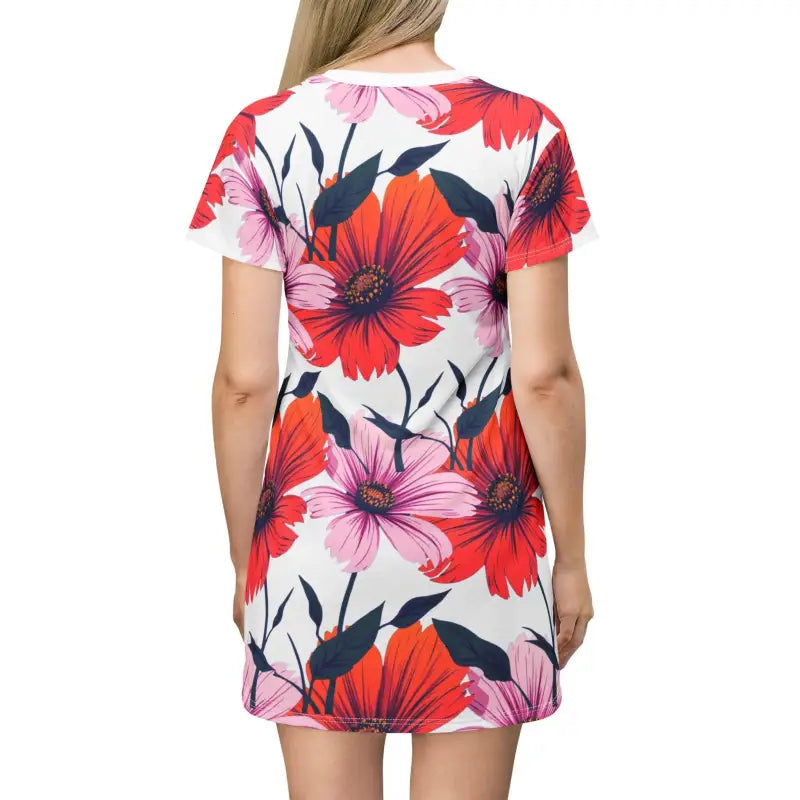 Pink And Orange Floral Print T Shirt Dress For Summer Comfort - Ocean State Styles