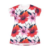 Pink And Orange Floral Print T Shirt Dress For Summer Comfort - Ocean State Styles