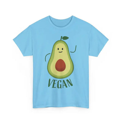 Light blue t-shirt featuring avocado graphic from Pink Avocado Graphic Eco Friendly Vegan T Shirt