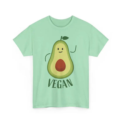 Mint green t-shirt featuring an avocado graphic from Pink Avocado Graphic Eco Friendly Vegan T Shirt