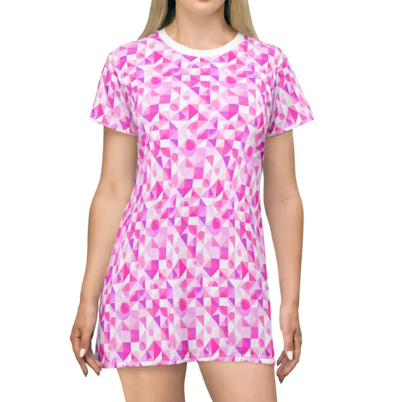 Vibrant Pink Geometric Patterned Dress for Parties and Casual Outings - Ocean State Styles