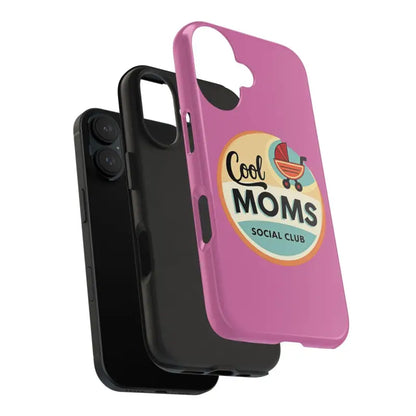 Pink phone case featuring Cool Moms Social Club design for stylish moms