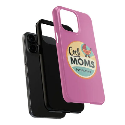 Pink phone case featuring Cool Moms Social Club design for stylish moms
