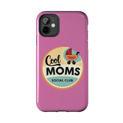 Pink Phone Case with Cool Moms Social Club Design showcasing stylish and fun accessories