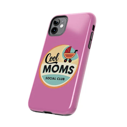 Pink phone case featuring Cool Moms Social Club design for stylish protection