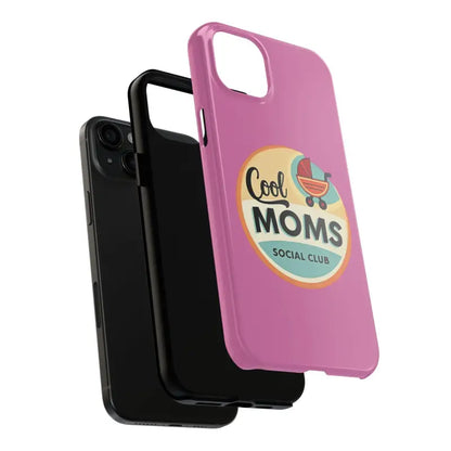 Pink phone case featuring the Cool Moms Social Club design for stylish moms