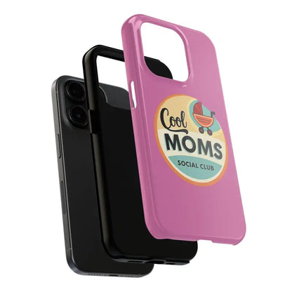 Pink phone case featuring Cool Moms Social Club design for stylish protection