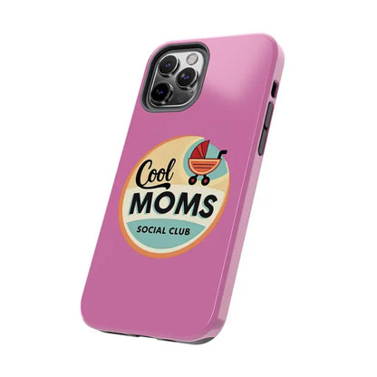 Pink phone case featuring Cool Moms Social Club design for stylish protection